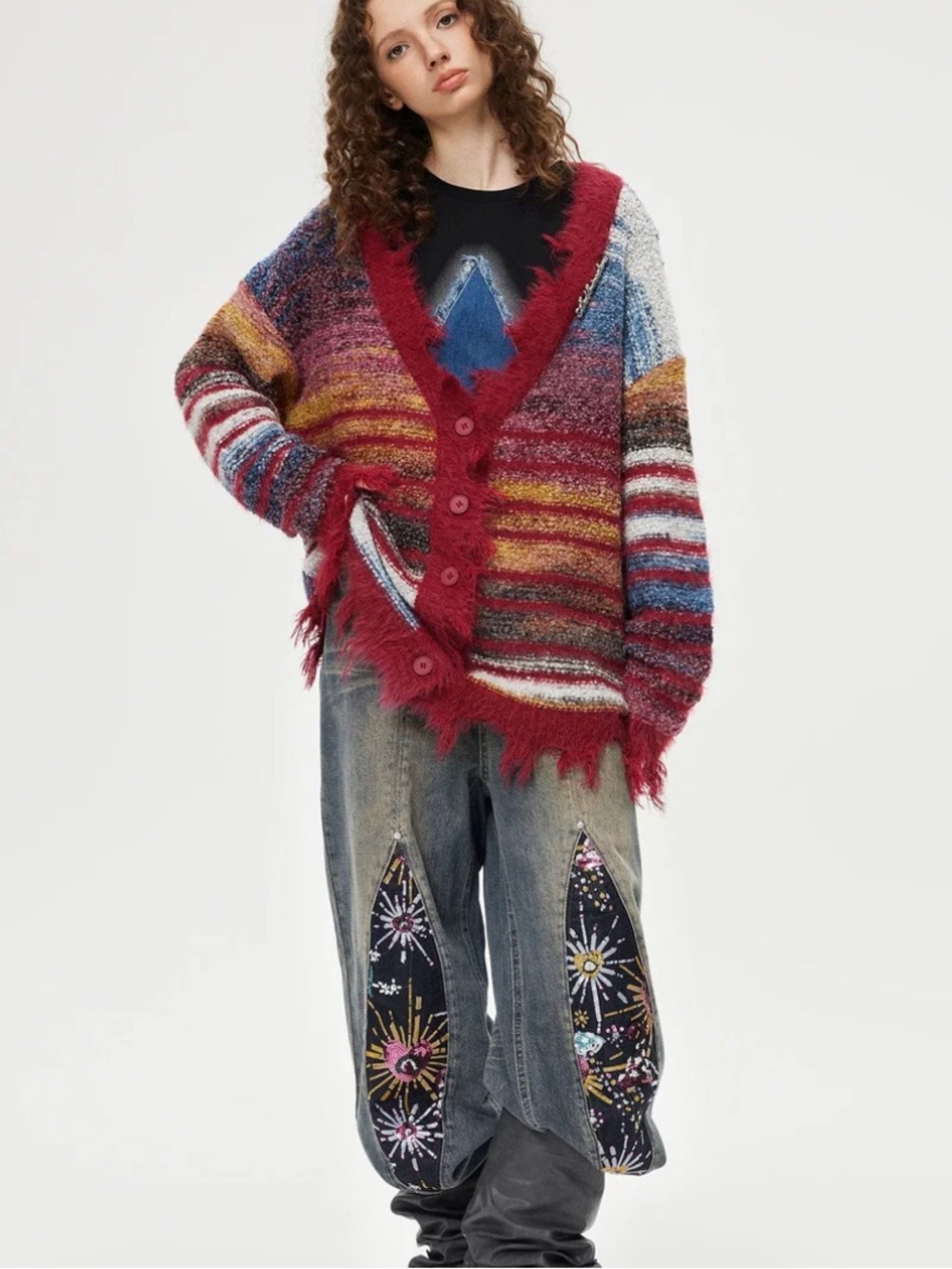Aelfric Eden Fringe Stripe Oversized Cardigan Size XL